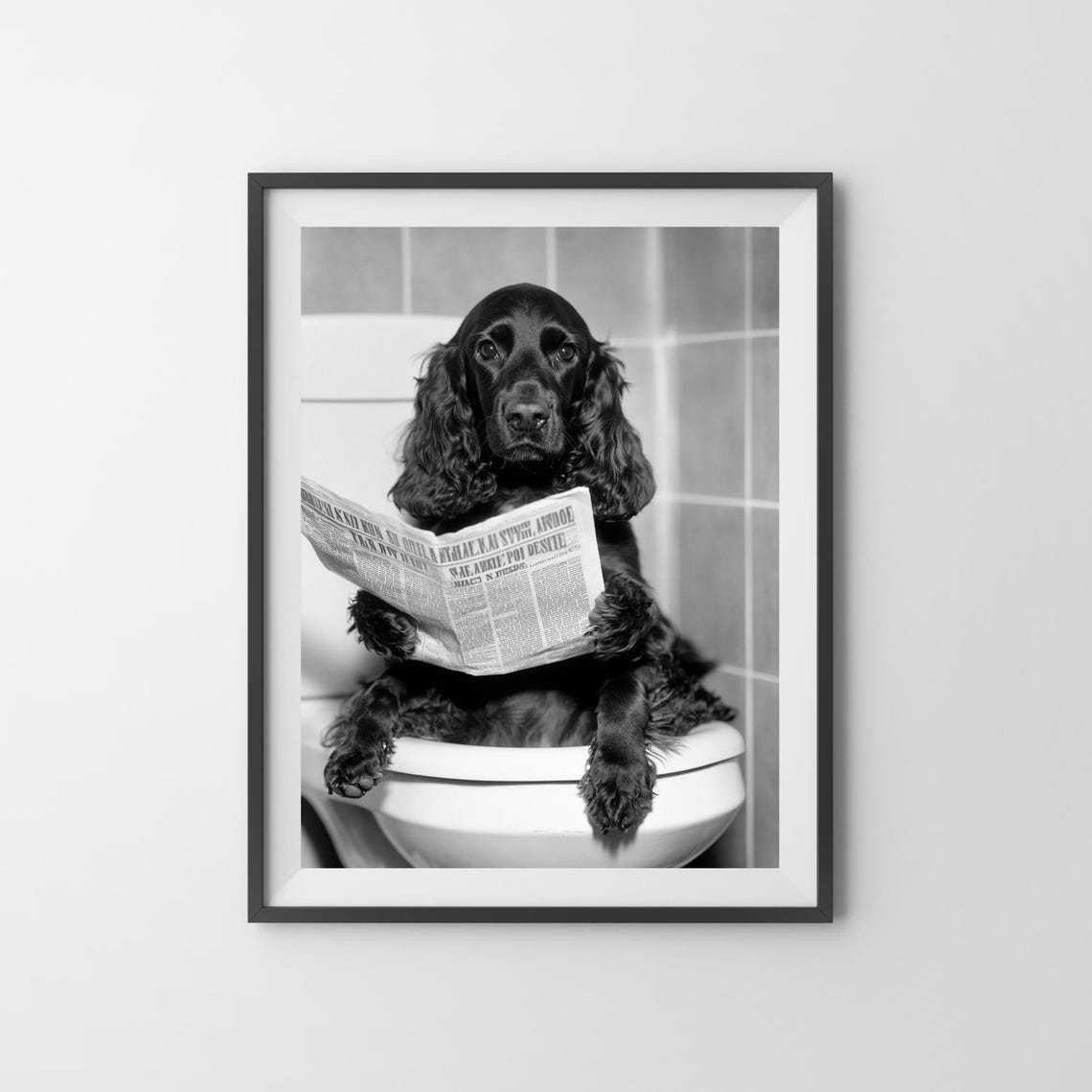 Cocker Spaniel Reading Newspaper On Toilet Funny Dog Bathroom Poster - Image 3