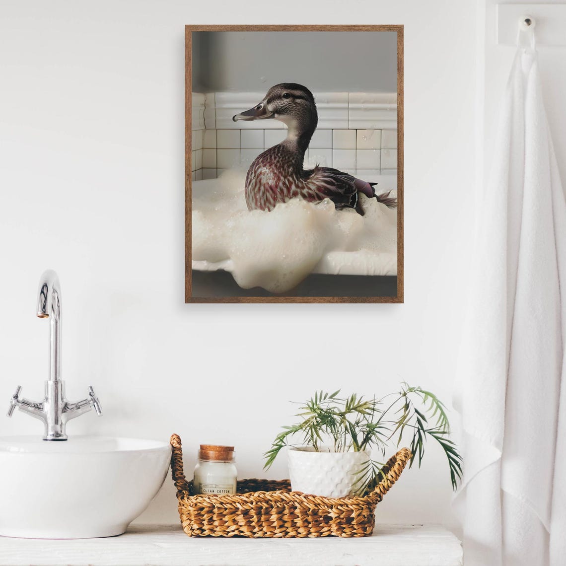 Duck Relaxing in a Bubble Bath Cute Animal Bathroom Decor Poster - Image 2