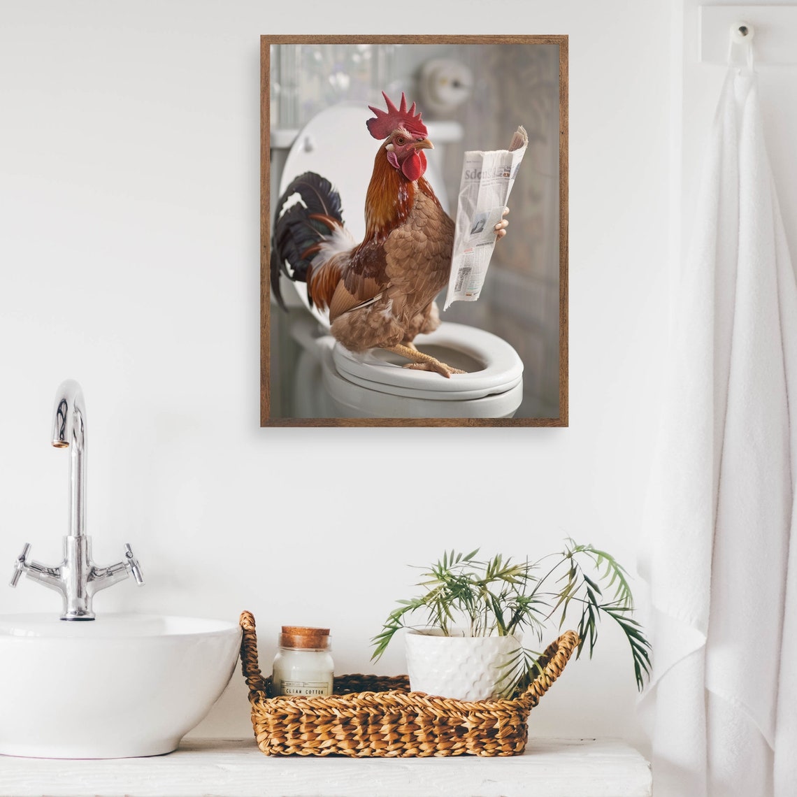 Rooster Reading a Newspaper While Perched on the Toilet Funny Poster - Image 2