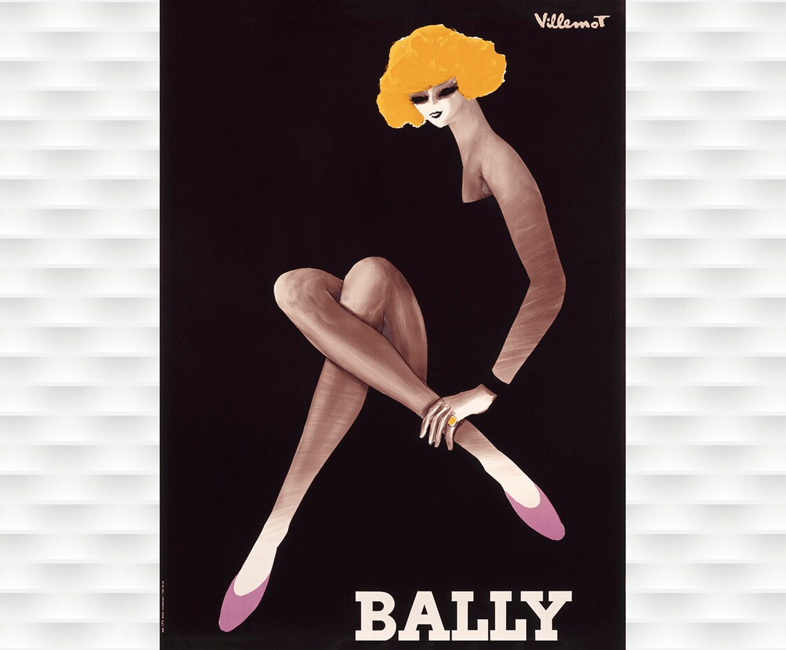 Bally Villemot Vintage Shoe Fashion Poster Blonde Woman in Black