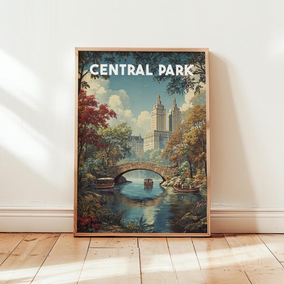 Central Park Wall Art Print New York Travel Poster Nyc Decor Vintage Usa Illustration Manhattan Cityscape Artwork Nygift