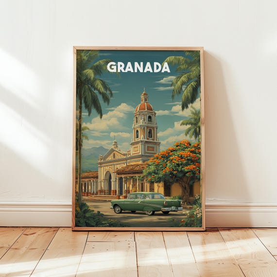 Granada Nicaragua Wall Art Travel Poster Colonial City Print Central America Decor Illustrated