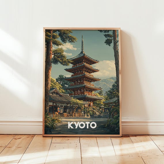 Kyoto Japan Travel Poster Vintage Wall Art Print Japanese Home Decor Retro Asia Illustration Wanderlust Gift Living Room