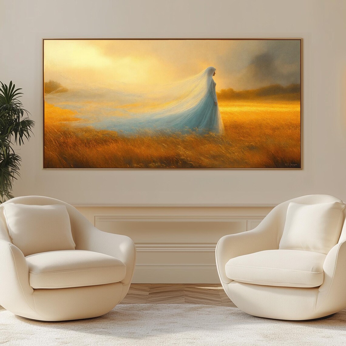 Veiled Bride In Golden Field Panoramic Heavenly Betrothal Catholic Poster - Image 2