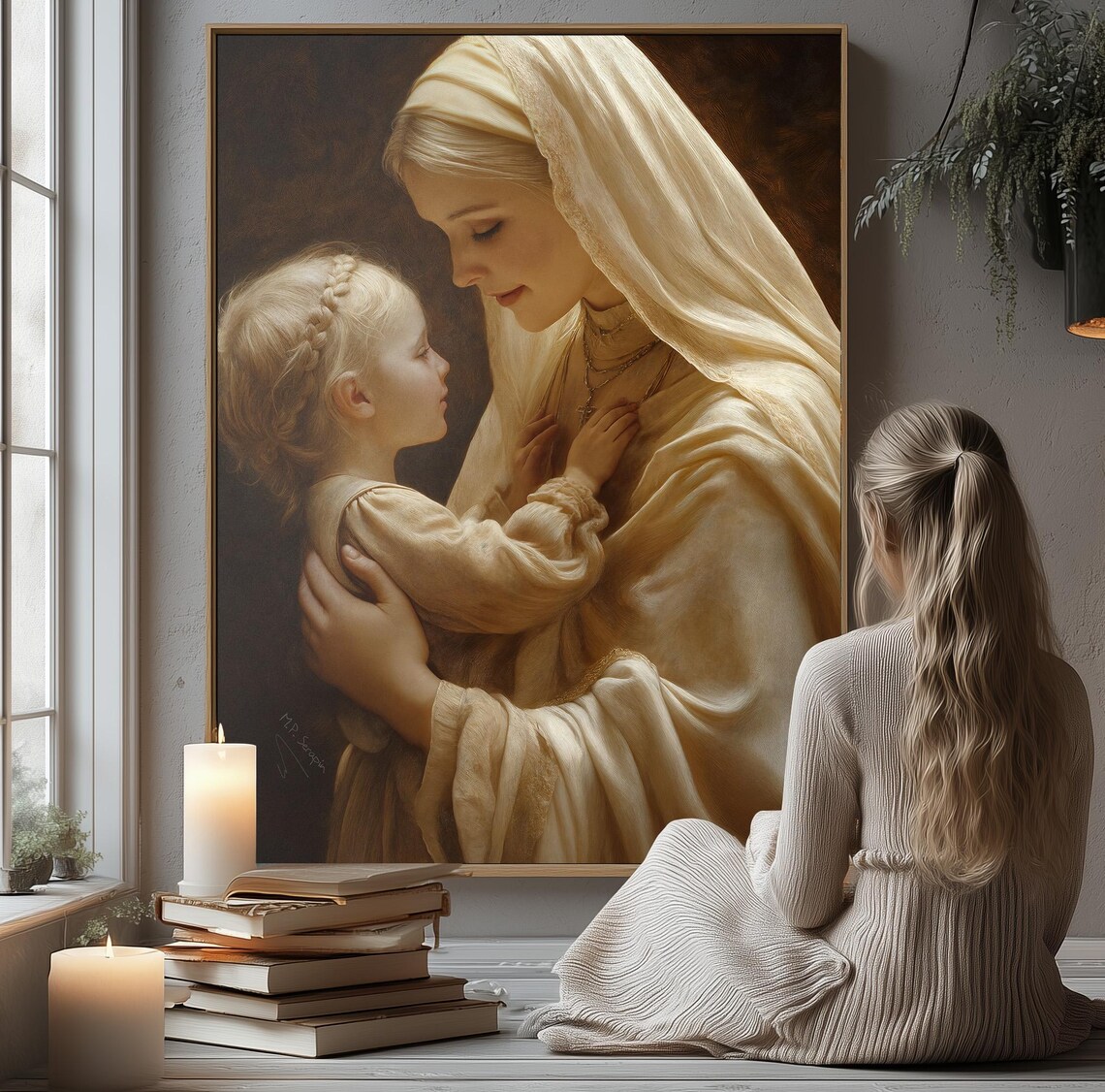 Nun In White Veil Embracing Young Child Tender Convent Collection Catholic Poster - Image 3