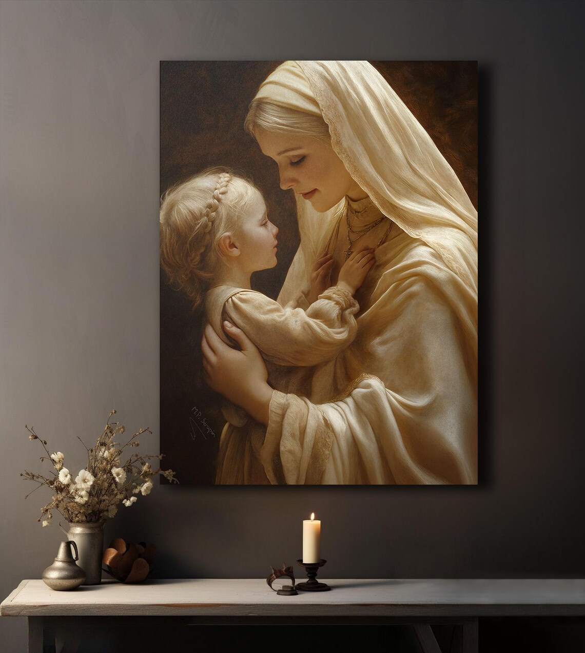 Nun In White Veil Embracing Young Child Tender Convent Collection Catholic Poster - Image 2