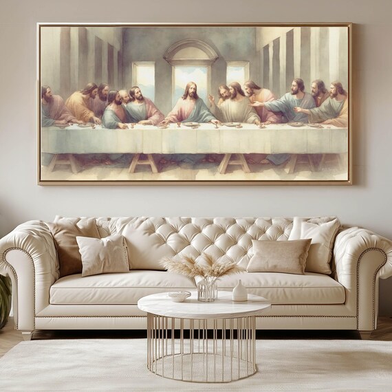 The Last Supper Watercolor Jesus With Twelve Disciples Panoramic Christian Poster