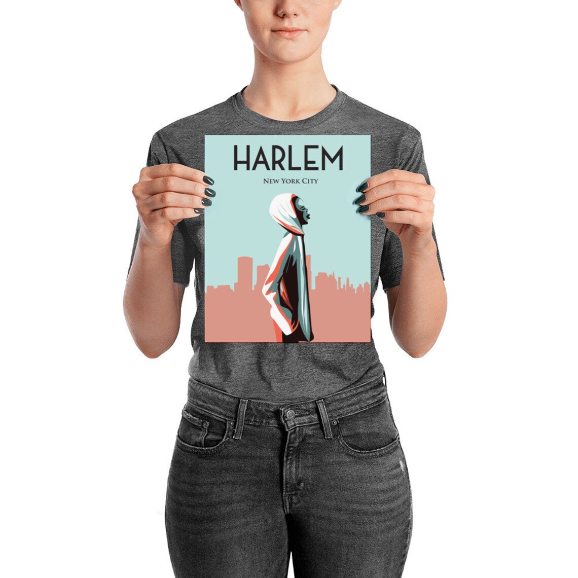 Harlem New York City Singer Silhouette Illustrated Travel Poster - Image 2