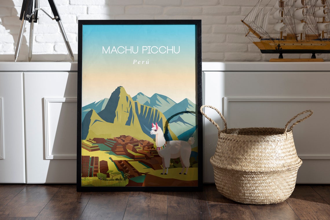 Machu Picchu Peru Travel Poster Inca Ruins Llama Andes Scene - Image 2
