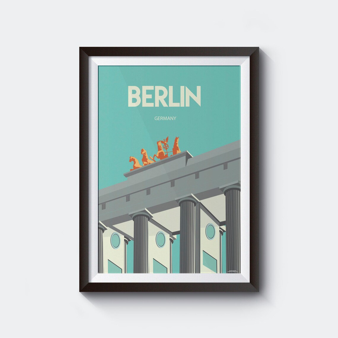 Berlin Germany Brandenburg Gate Quadriga Teal Vintage Travel Poster
