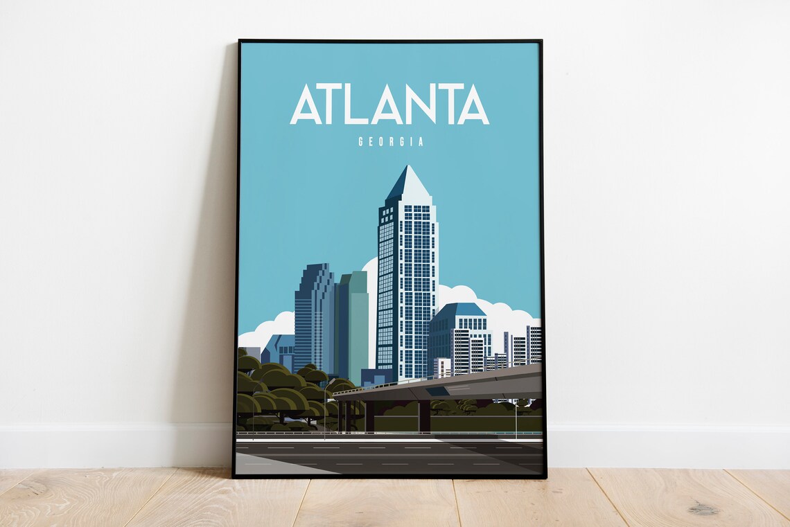 Atlanta Georgia Travel Poster Downtown Skyline Highway City Art