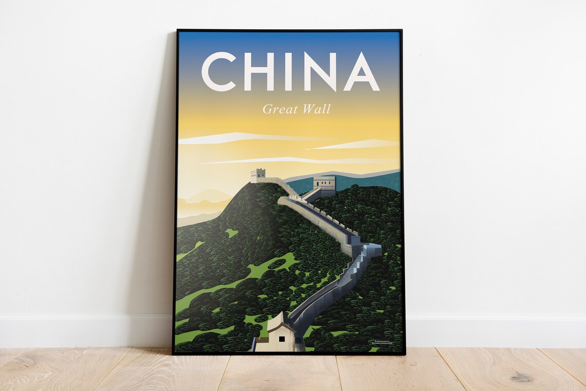 China Great Wall Watchtowers Rolling Green Hills Travel Poster