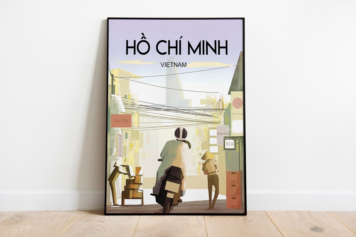 Ho Chi Minh Vietnam Motorbike Street Scene Wires Travel Poster