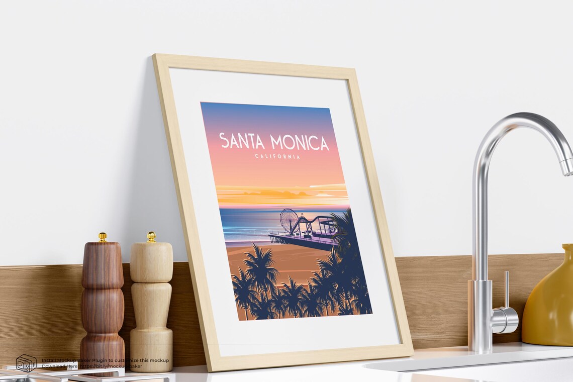Santa Monica California Pier Ferris Wheel Sunset Travel Poster - Image 2