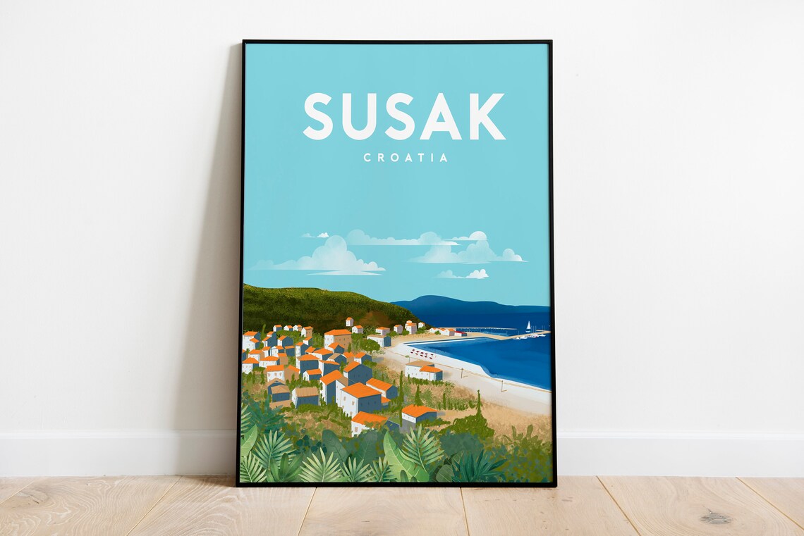 Susak Croatia Coastal Town Travel Poster Adriatic Seaside View