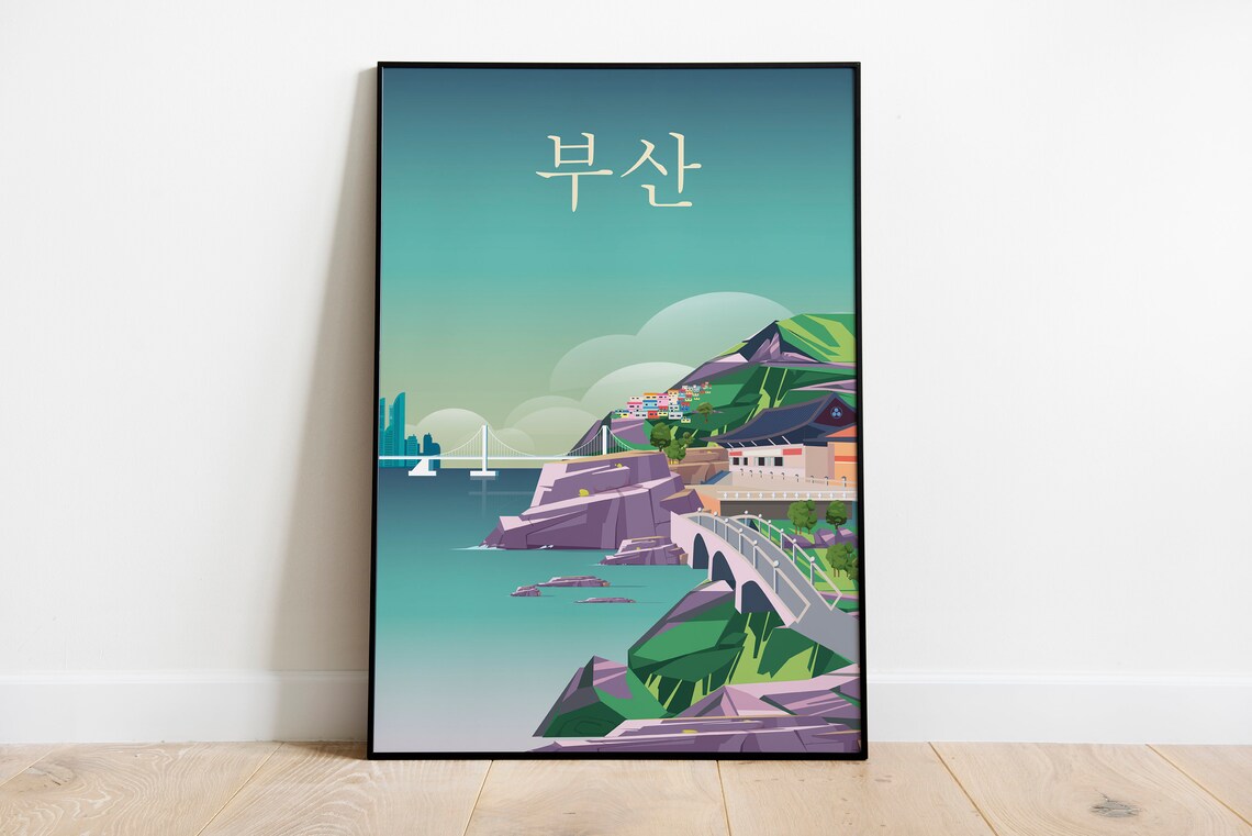 Seoul Korea Travel Poster Palace Cherry Blossoms Traditional Art - Image 3
