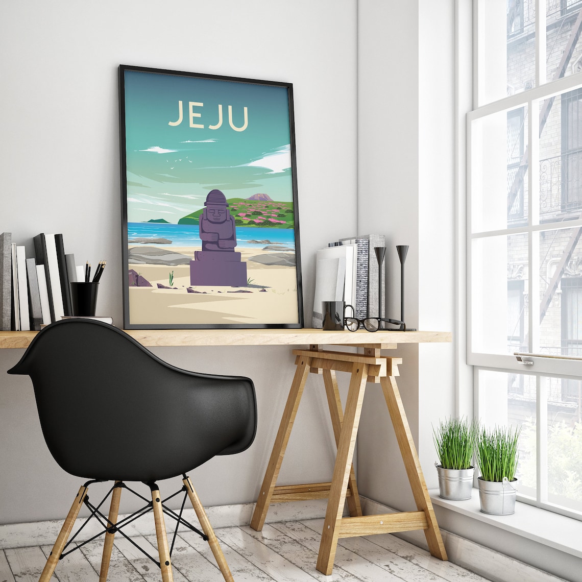 Jeju Island South Korea Dol Hareubang Beach Travel Art Poster - Image 4