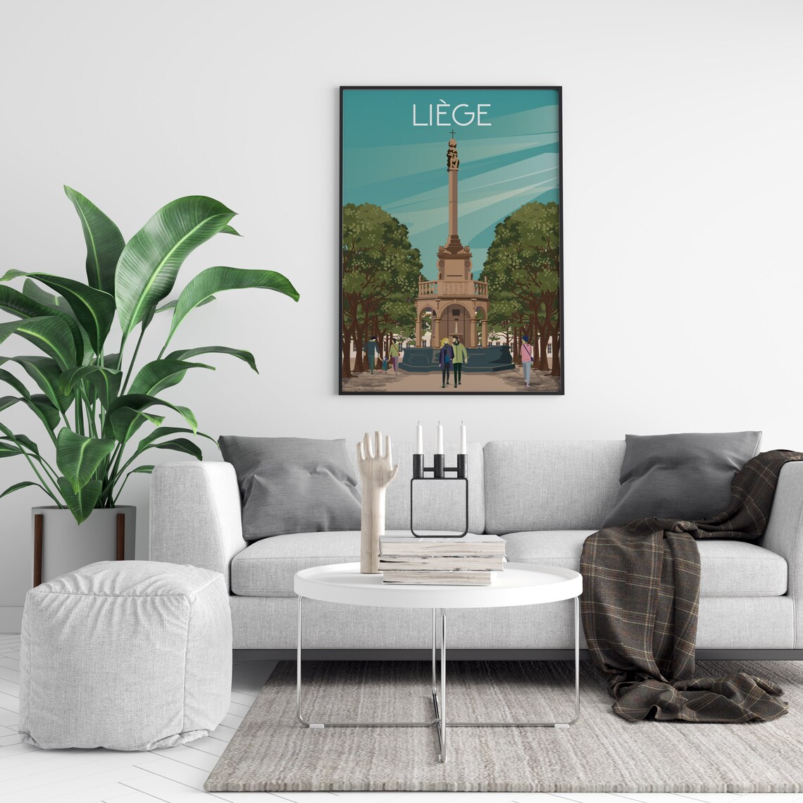 Liege Belgium Travel Poster Perron Monument Park City Scene Art - Image 2