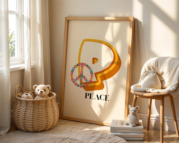 Letter P Is For Peace Flower Power Symbol Nursery Kids Wall Art