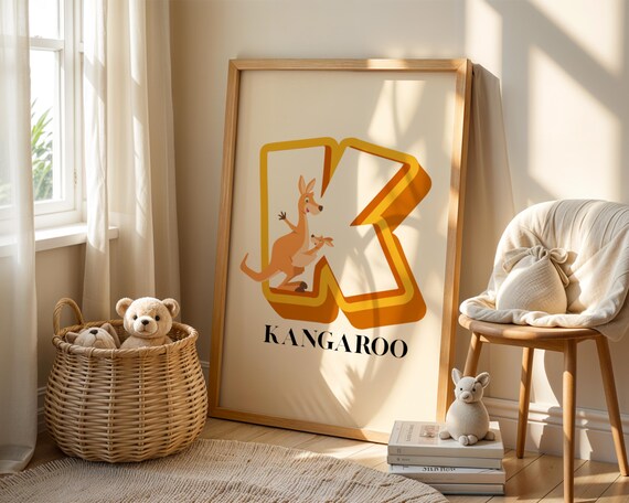 Letter K Kangaroo Alphabet Nursery Poster For Kids Room Decor