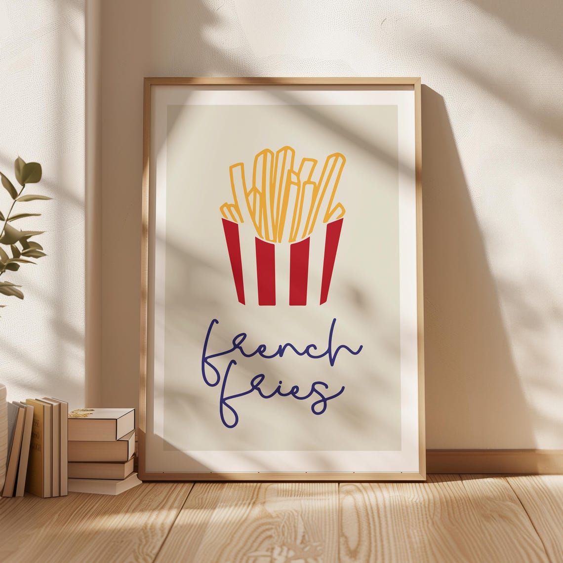 French Fries Minimalist Script Kitchen Food Illustration Poster