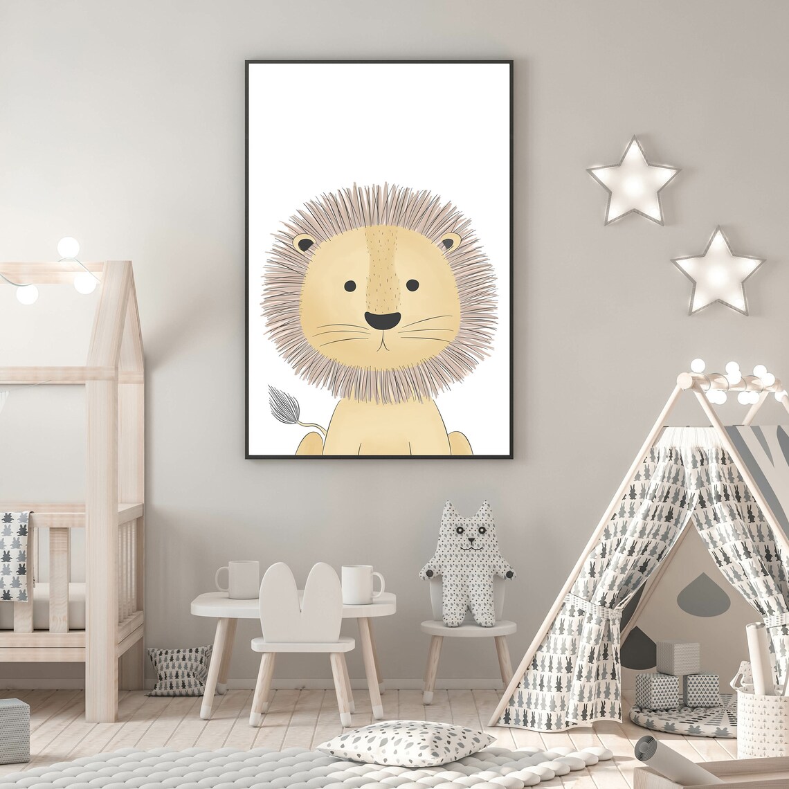 Cute Smiling Lion Nursery Baby Safari Animal Decor Wall Poster