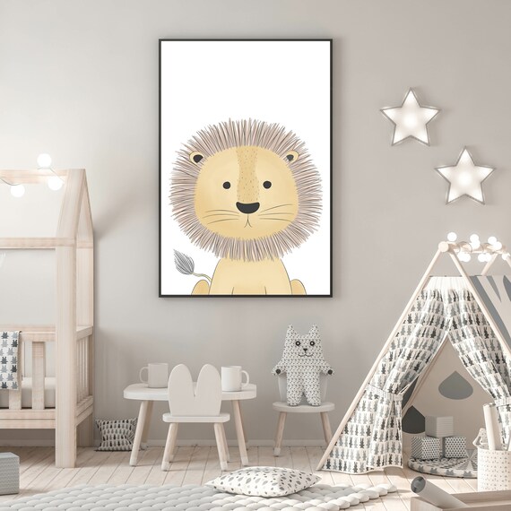Cute Smiling Lion Nursery Baby Safari Animal Decor Wall Poster