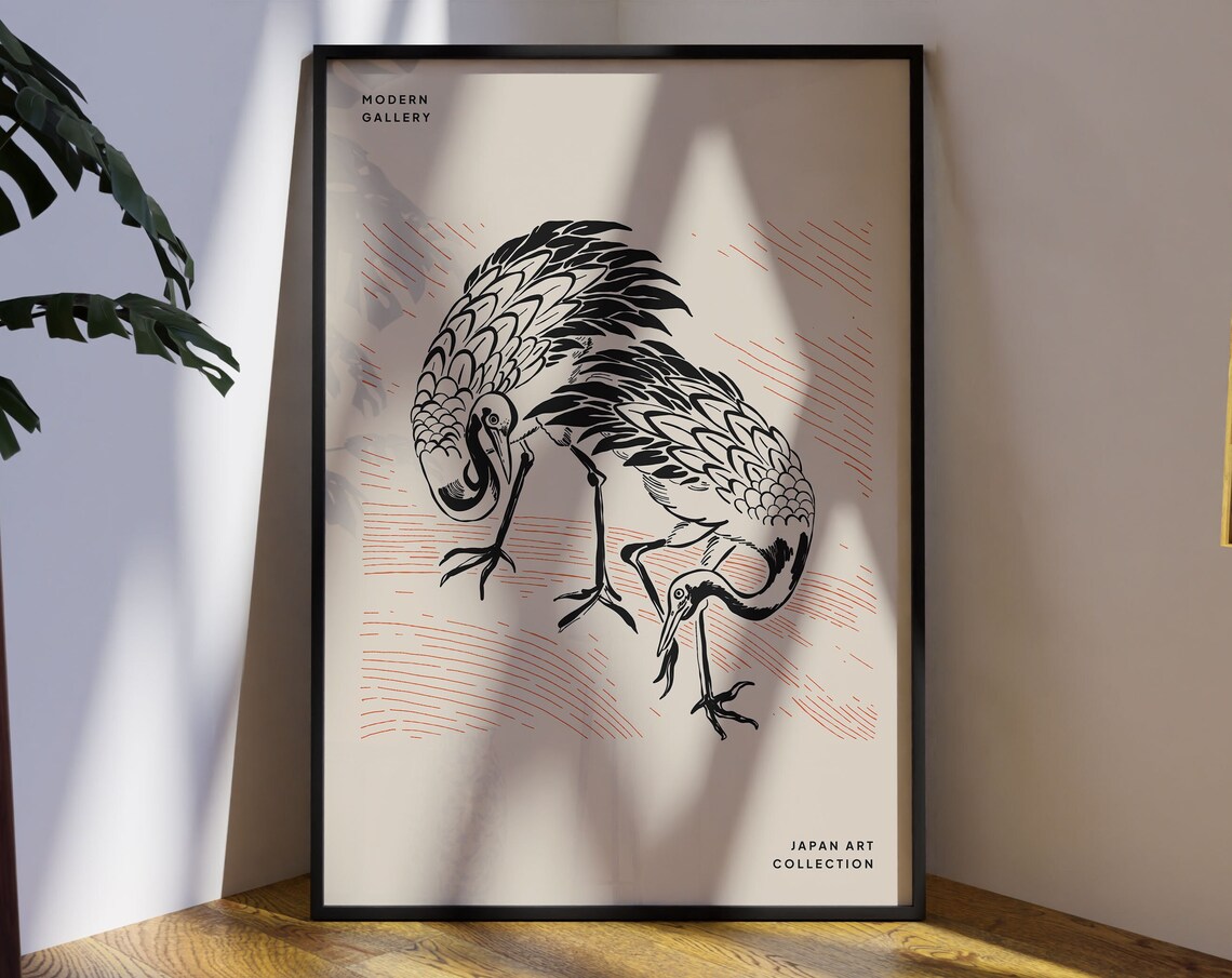Japanese Crane, Vintage Illustration Art Print