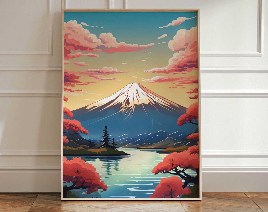 Mount Fuji, Modern Travel Art Print
