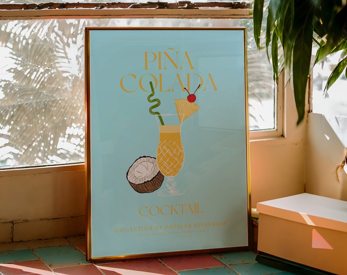 Pina Colada Cocktail Retro Vintage Bar Beverage Collection Poster