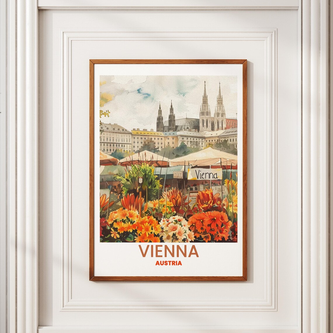 Vienna Austria Flower Market Cathedral Spires Watercolor Poster