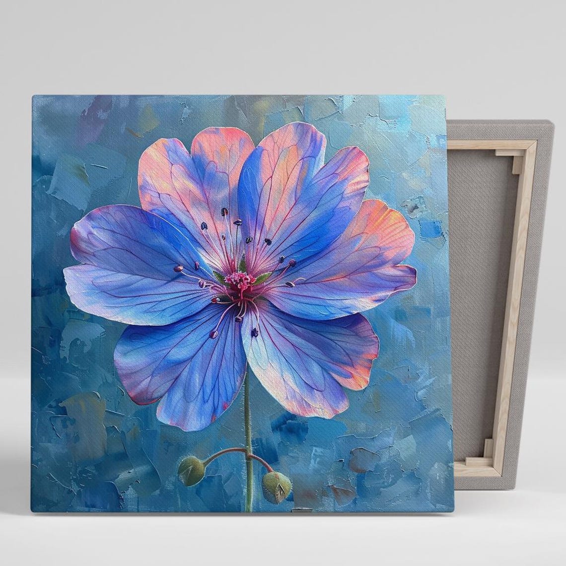 Blue Violet Geranium Flower Iridescent Botanical Wall Art Print