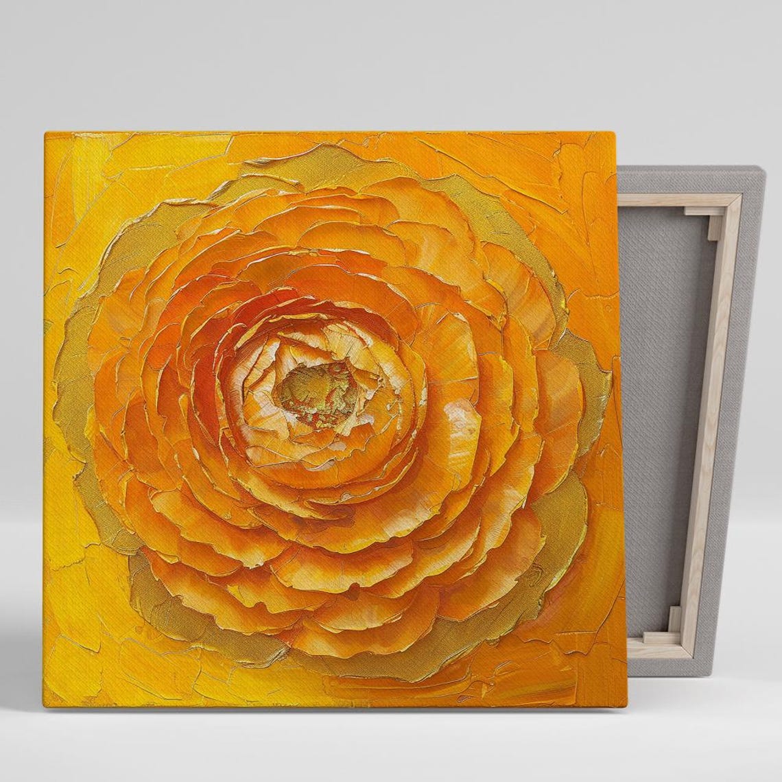 Orange Ranunculus Bloom Golden Impasto Oil Painting Floral Art Poster