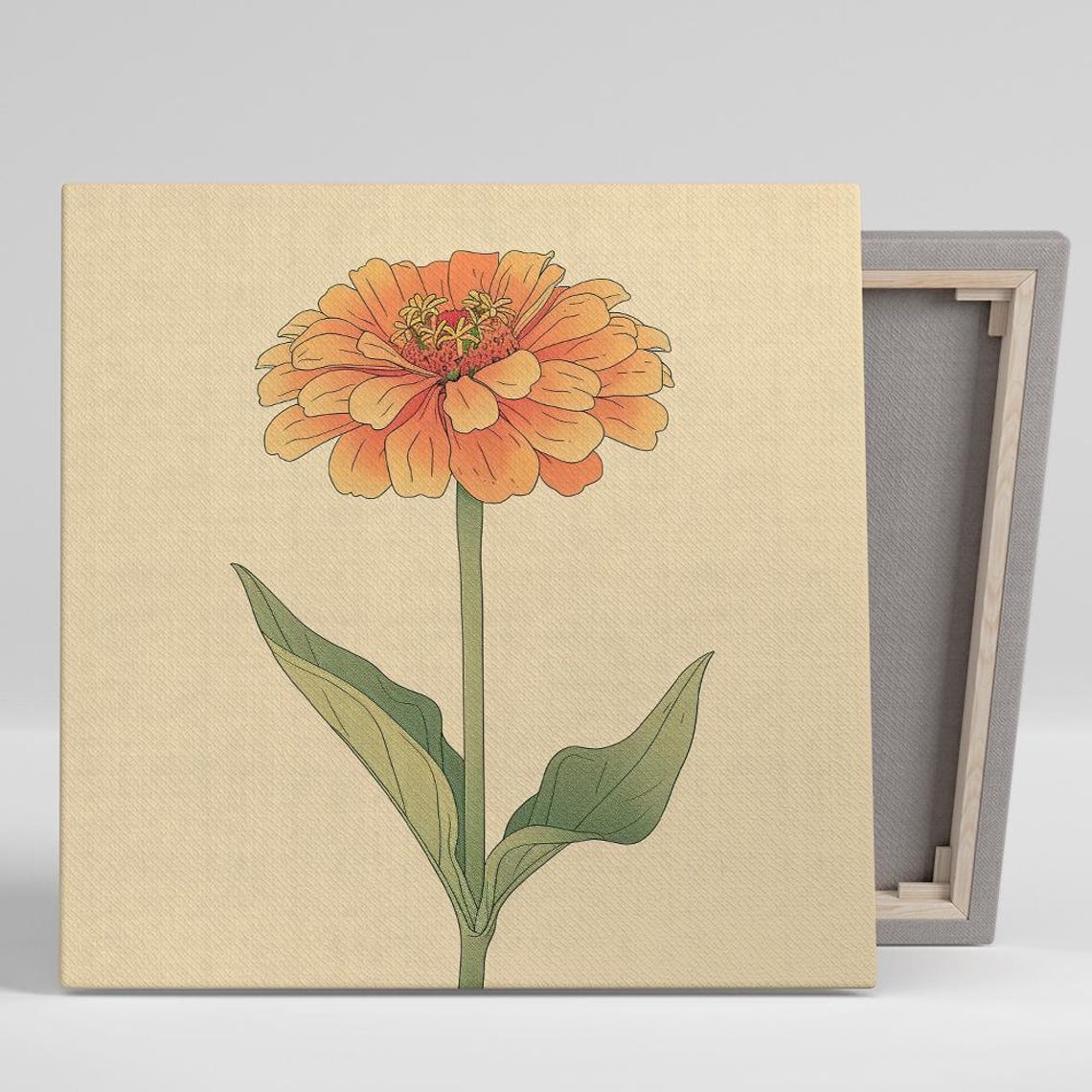Orange Zinnia Flower Vintage Botanical Illustration Art Poster