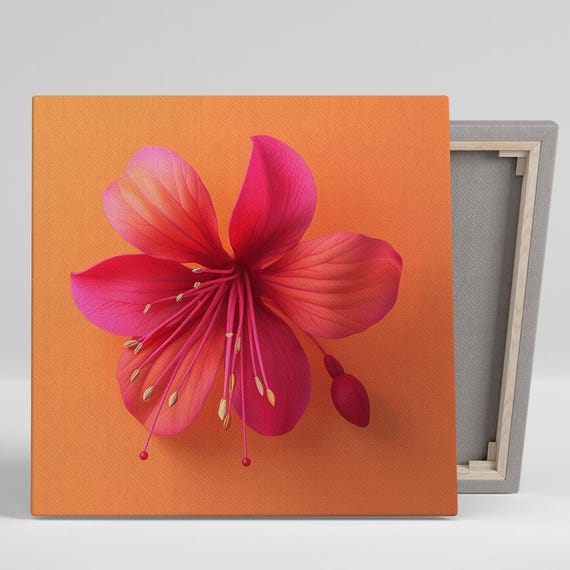 Hibiscus Art Or Poster Floral Minimalism Decor Living Room Bedroom Office Dining Room Wall Art Pink Red Orange Tropical Elegance