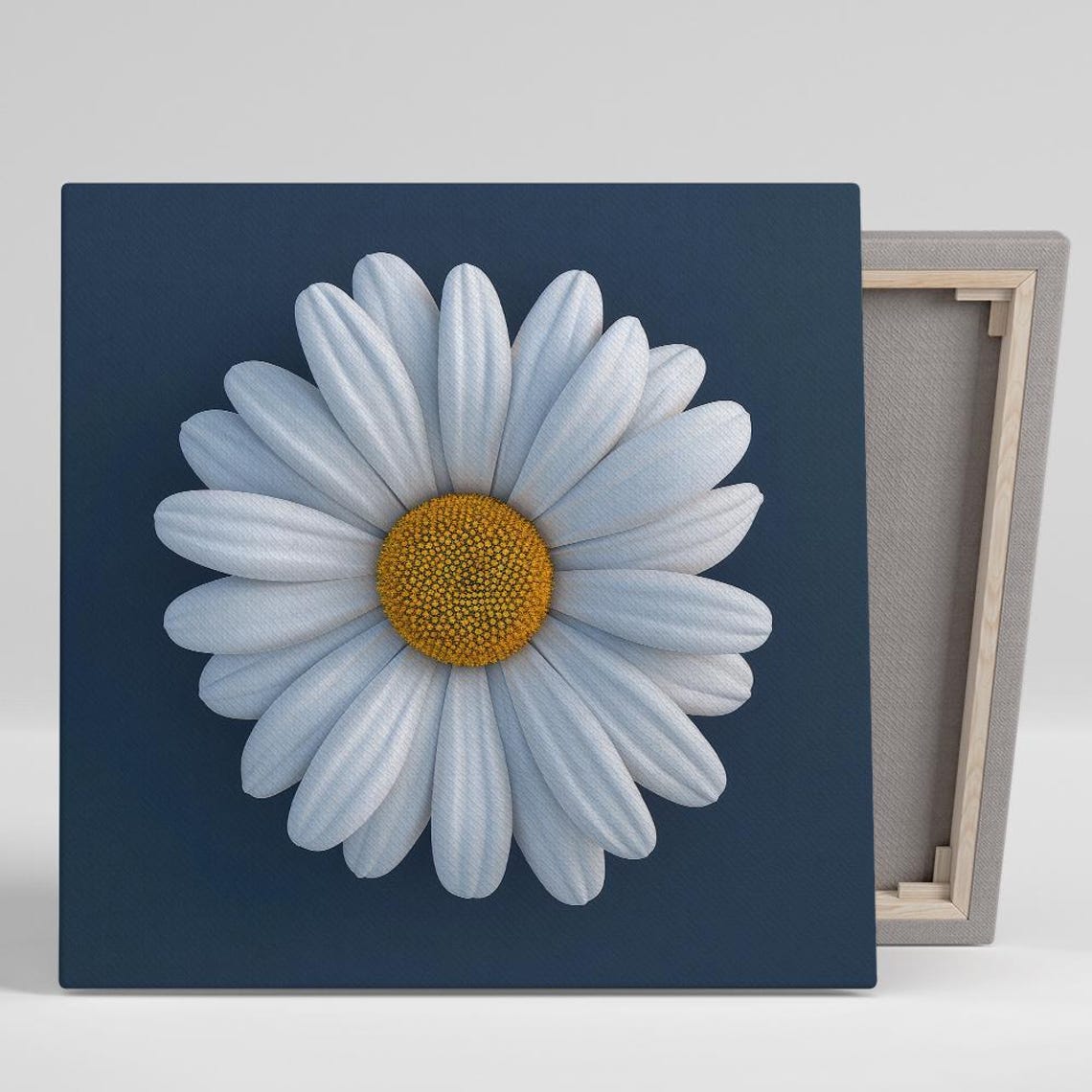 White Daisy Navy Blue Background Minimalist Floral Wall Poster