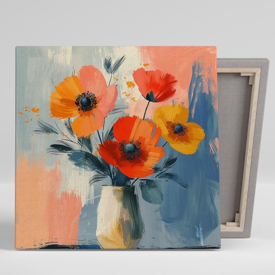 Abstract Poppy Blooms Red Orange Yellow Modern Floral Wall Art Poster