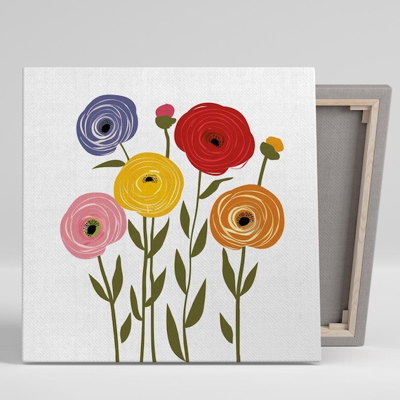 Ranunculus Art Or Poster Modern Minimalist Decor Living Room Bedroom Office Dining Room Wall Art Red Yellow Blue Orange Blooms