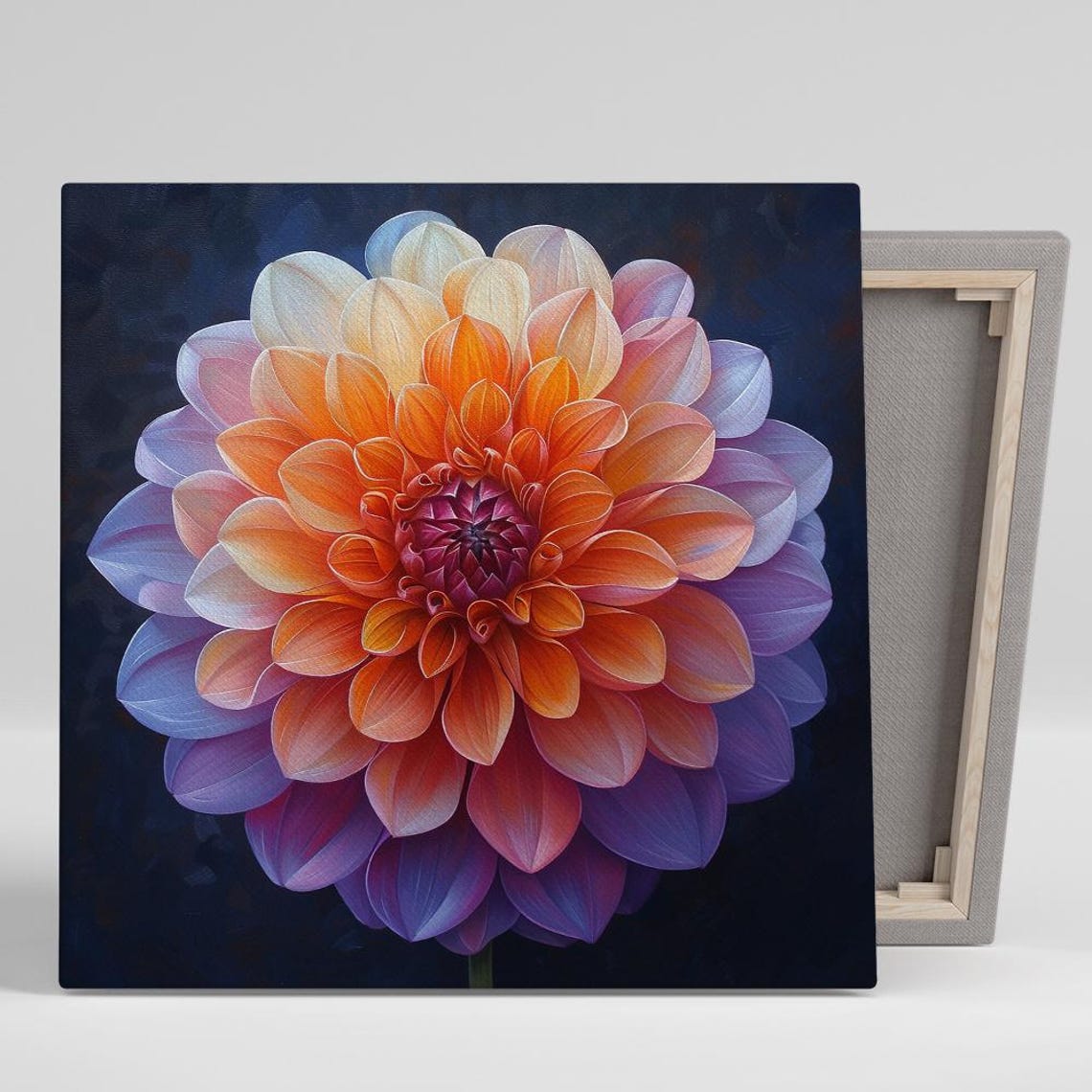 Ombre Dahlia Orange Magenta Lavender Dark Navy Macro Art Poster
