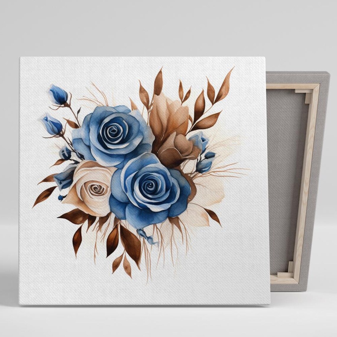 Blue Roses Watercolor Bouquet Elegant Minimalist Floral Art Poster