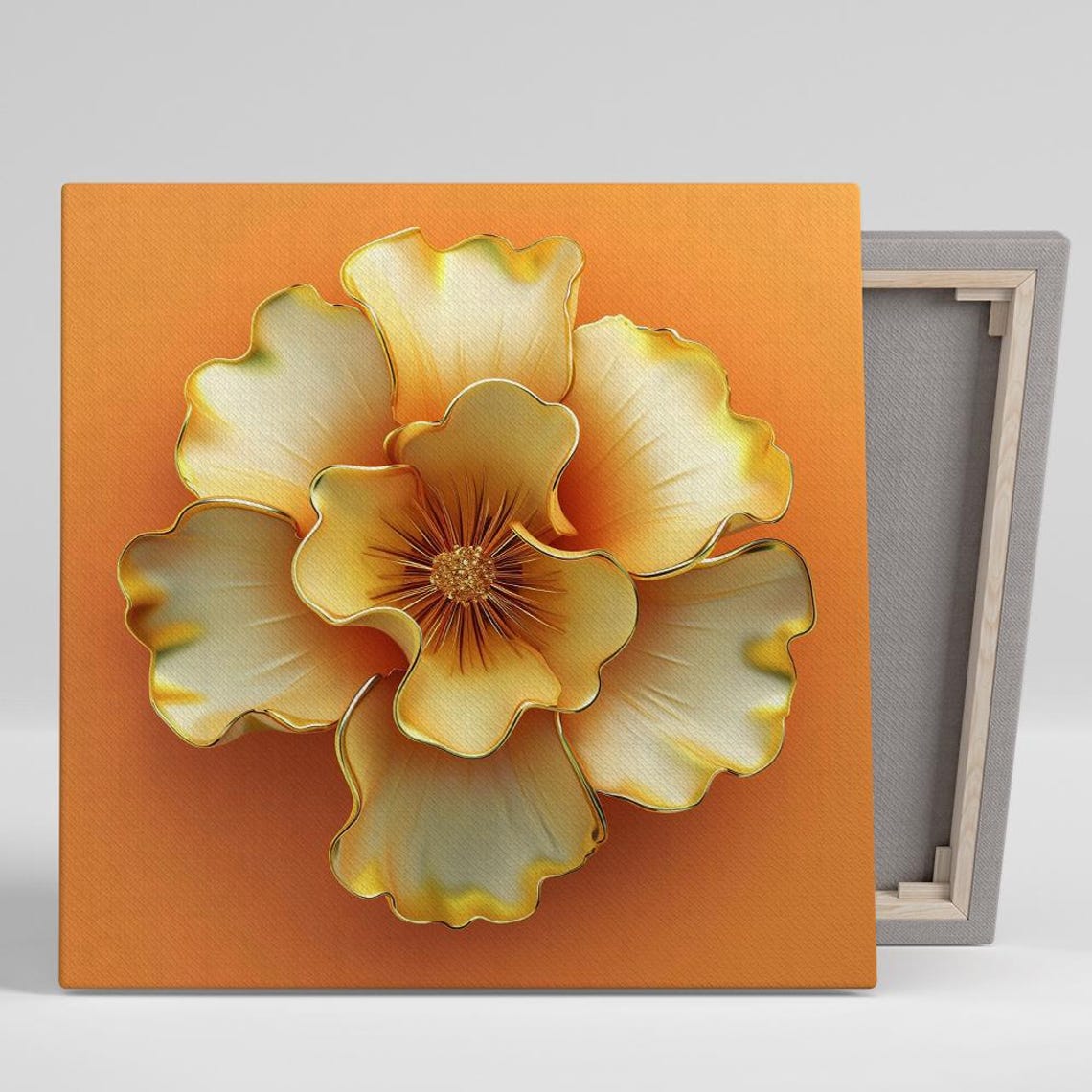 Golden Orange Chrysanthemum Bloom 3D Render on Warm Orange Poster