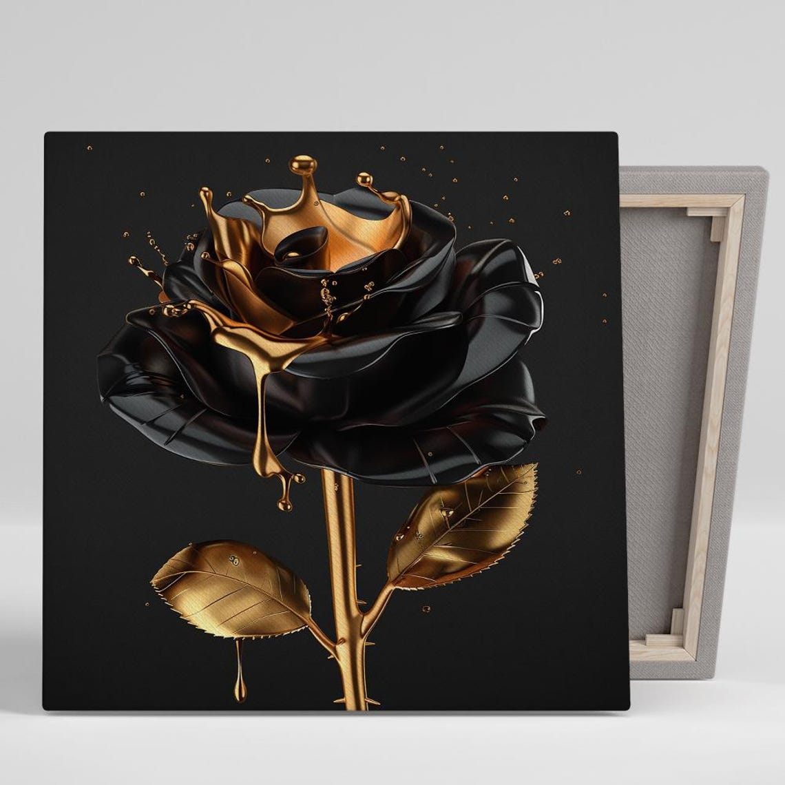 Black Rose Liquid Gold Splash Noir Bloom Luxury Floral Poster