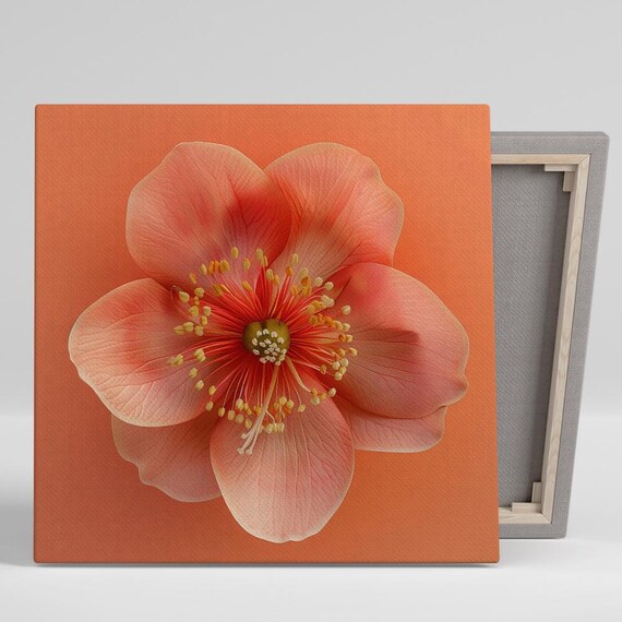 Hibiscus Wall Art Or Poster Tropical Floral Decor Living Room Bedroom Office Entryway Coral Orange Pink Yellow Modern Elegance