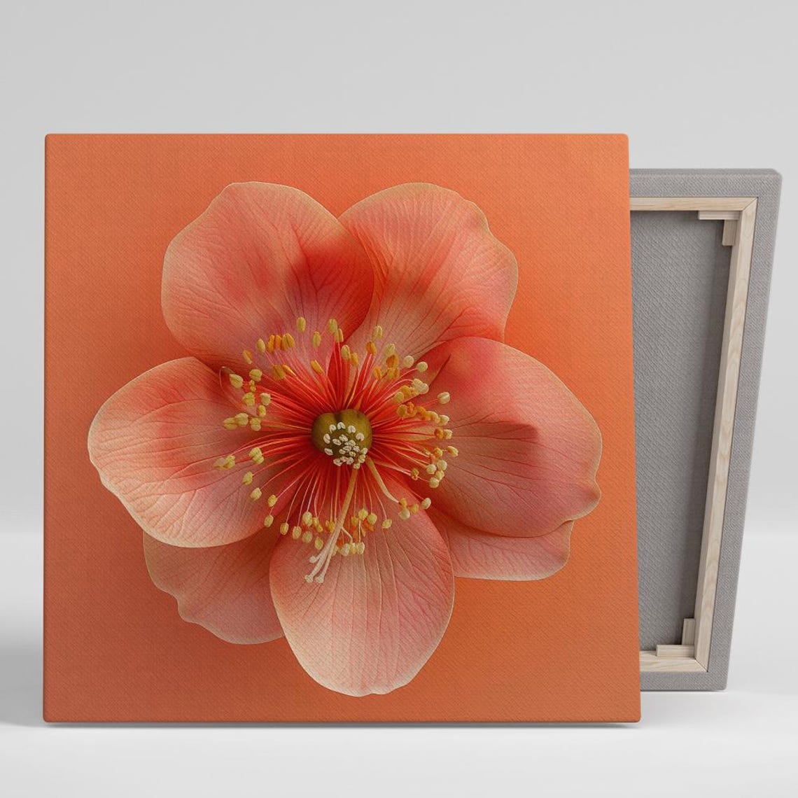 Coral Hibiscus Tropical Bloom Macro On Sunset Orange Floral Wall Print