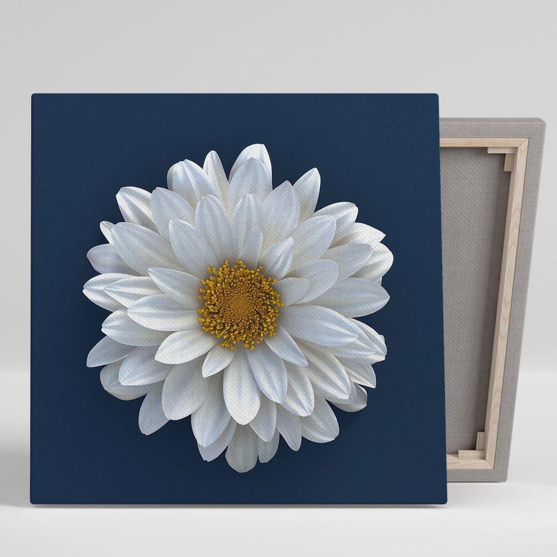 White Daisy Bloom On Dark Navy Blue Background Minimalist Poster
