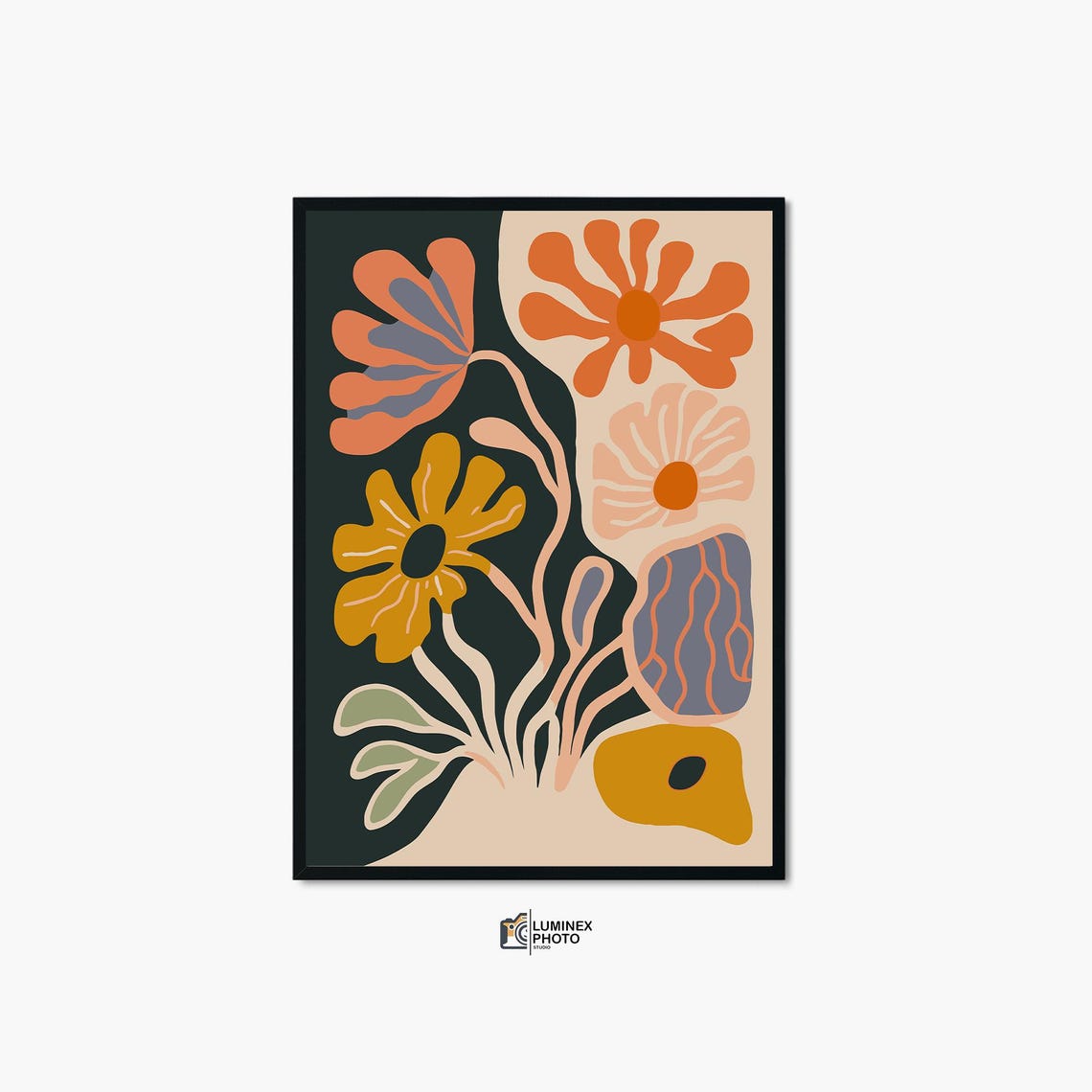 Abstract Floral Bold Botanical Shapes Retro Modern Decor Print