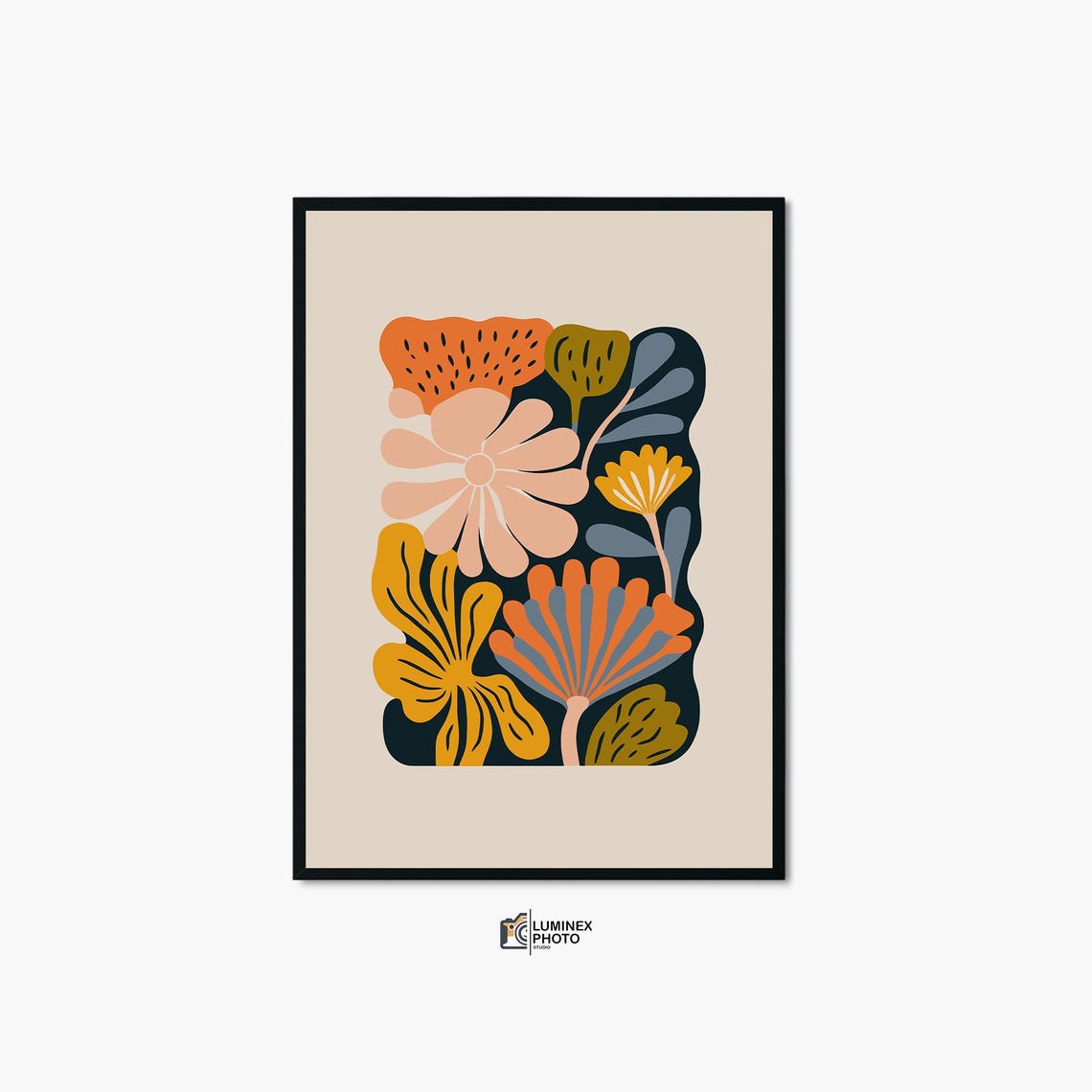 Abstract Boho Floral Bouquet Terracotta Mustard Botanical Poster