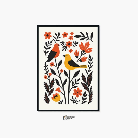 Instant Art Illustrationnordic Abstract Flower Birds Photography Print Scandinavian Wall