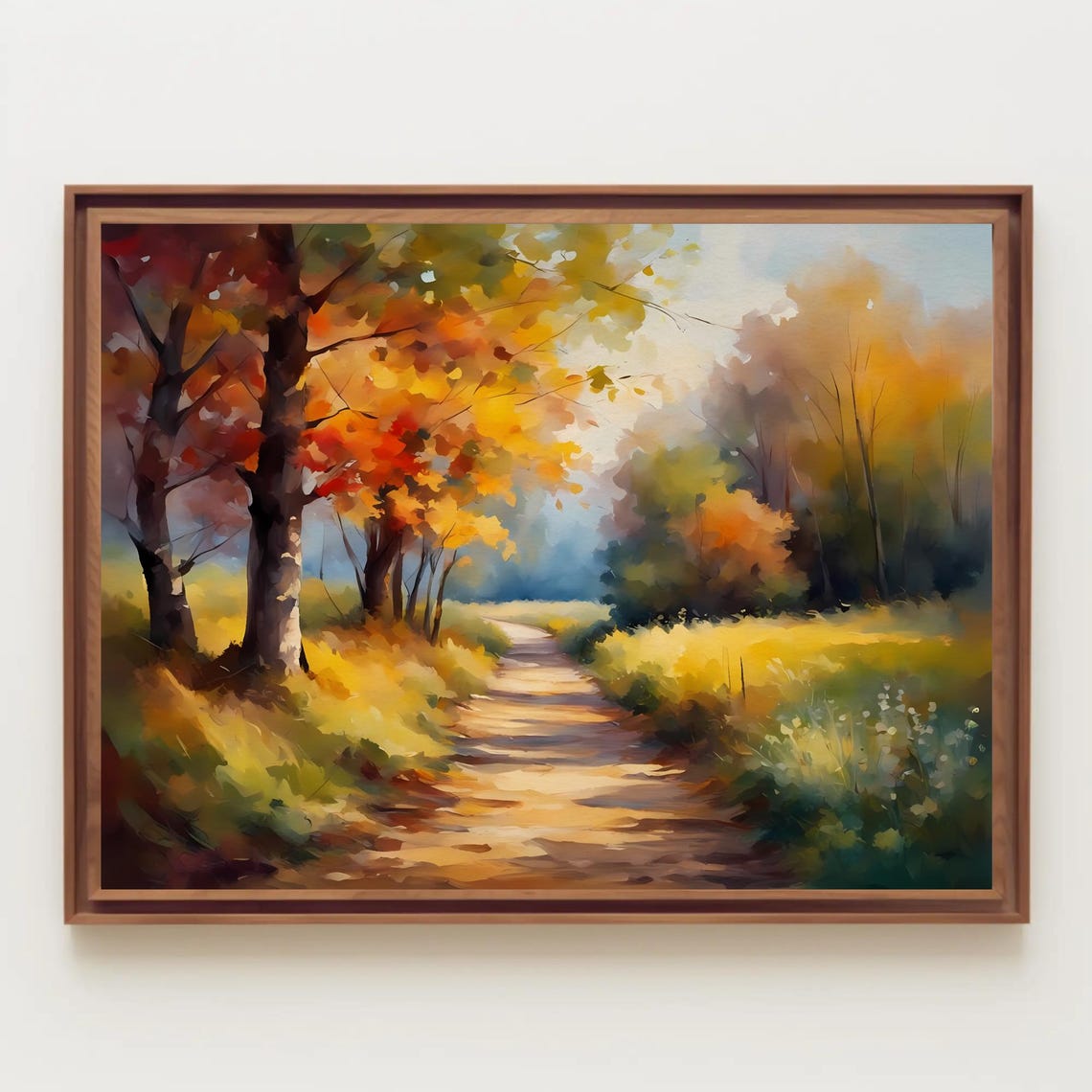 Countryside Road During Fall Time Watercolor Painting Autumn Landscape Farmland
