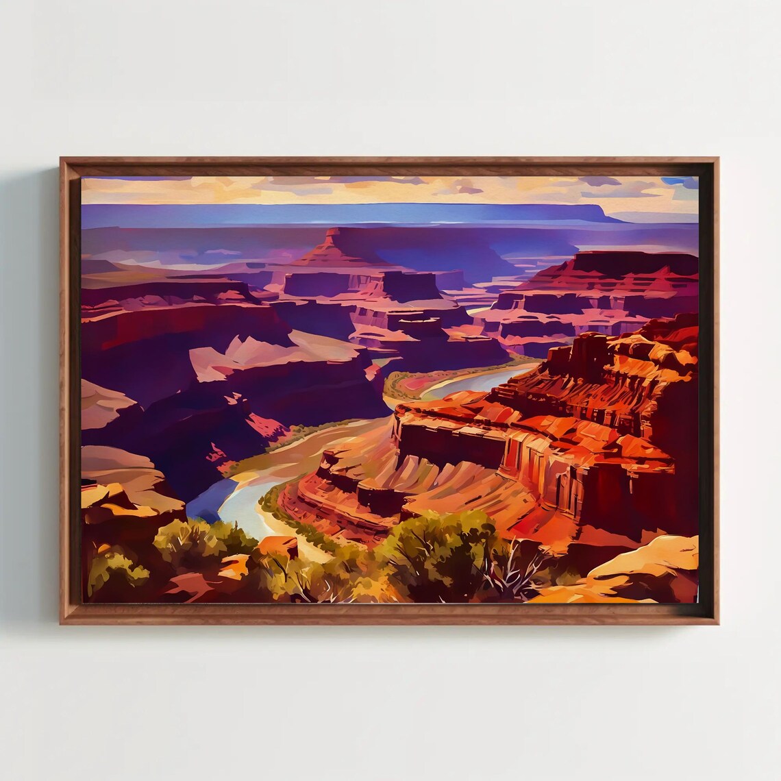 Winding River Through Red Rock Canyon Golden Hour Vista Art Poster